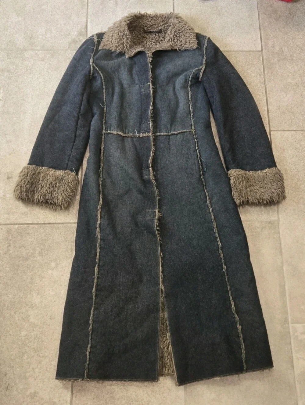 Next Denim Afghan Coat UK Sz 12 Penny Lane